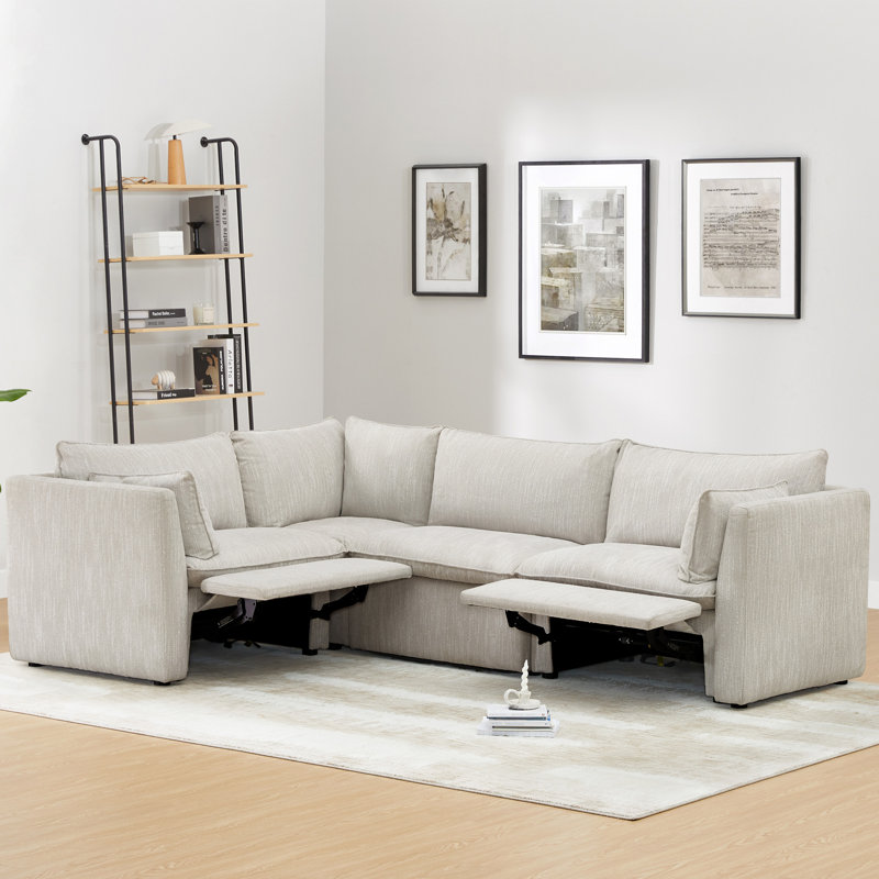 4PC Super Wide Modular Power Sectional-Light Gray, Light Gray Polyester