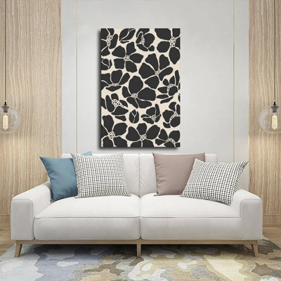 Tableau sur toile à motif floral abstrait noir et blanc, papier peint, affiche vintage, décoration intérieure