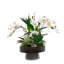 White Faux Orchids Center Piece in Wood Bowl