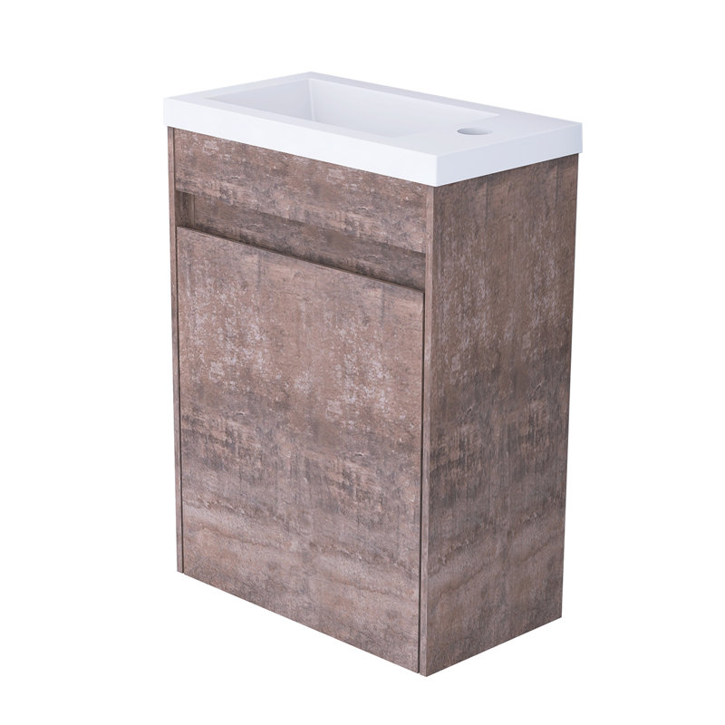 15.75 In. W X 8.66 In. D X 21.67 In. H Single Sink Wall Mounted Bath Vanity In Oak With White Basin, Oak