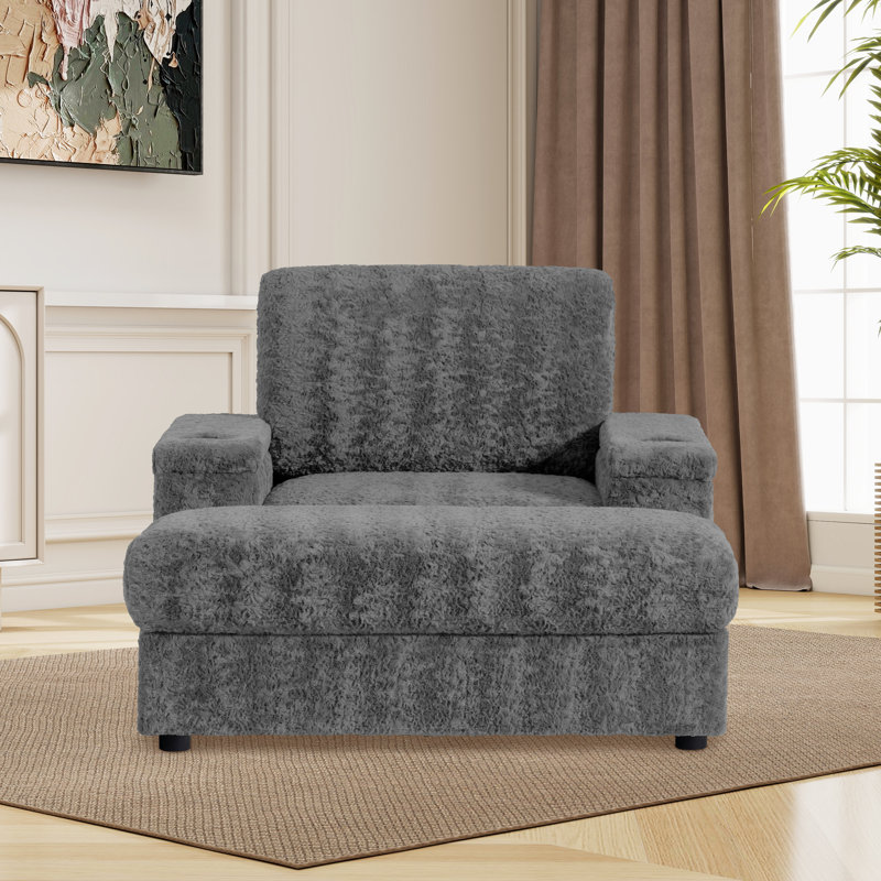 Chaise longue rembourrée l 41,98 po avec porte-gobelets, Polyester gris