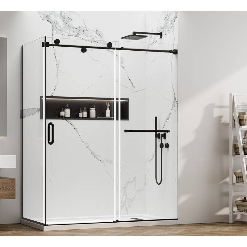 56-60" W x 76" H x 32" D Frameless Sliding Rectangle Shower Enclosure, Shower Doors with ANSI/SGCC Tempered Glass, Stainless Steel Hardware