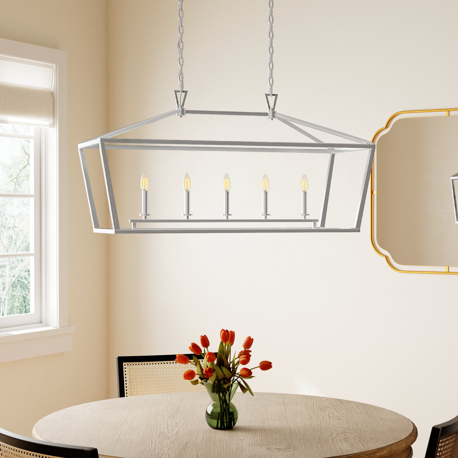 Hastings Dimmable 5-Light Pendant, Satin Nickel, 23.5" H x 44" W x 16" D