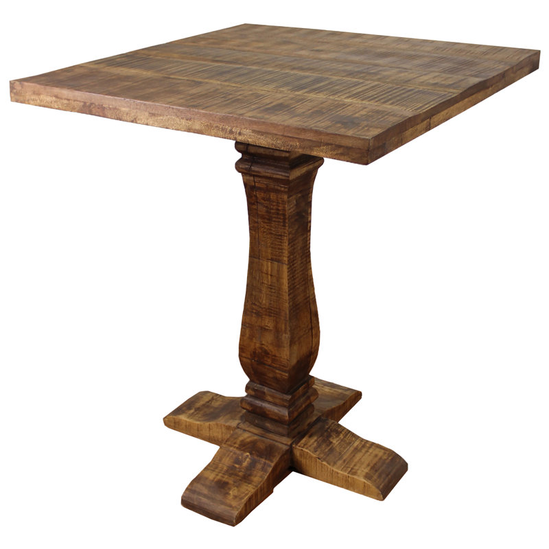 Table de bar à piédestal au fini brun sur bois massif