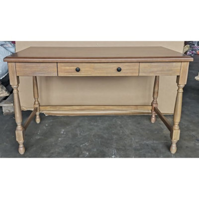Bureau en bois massif avec 1 tiroir et pieds tournés