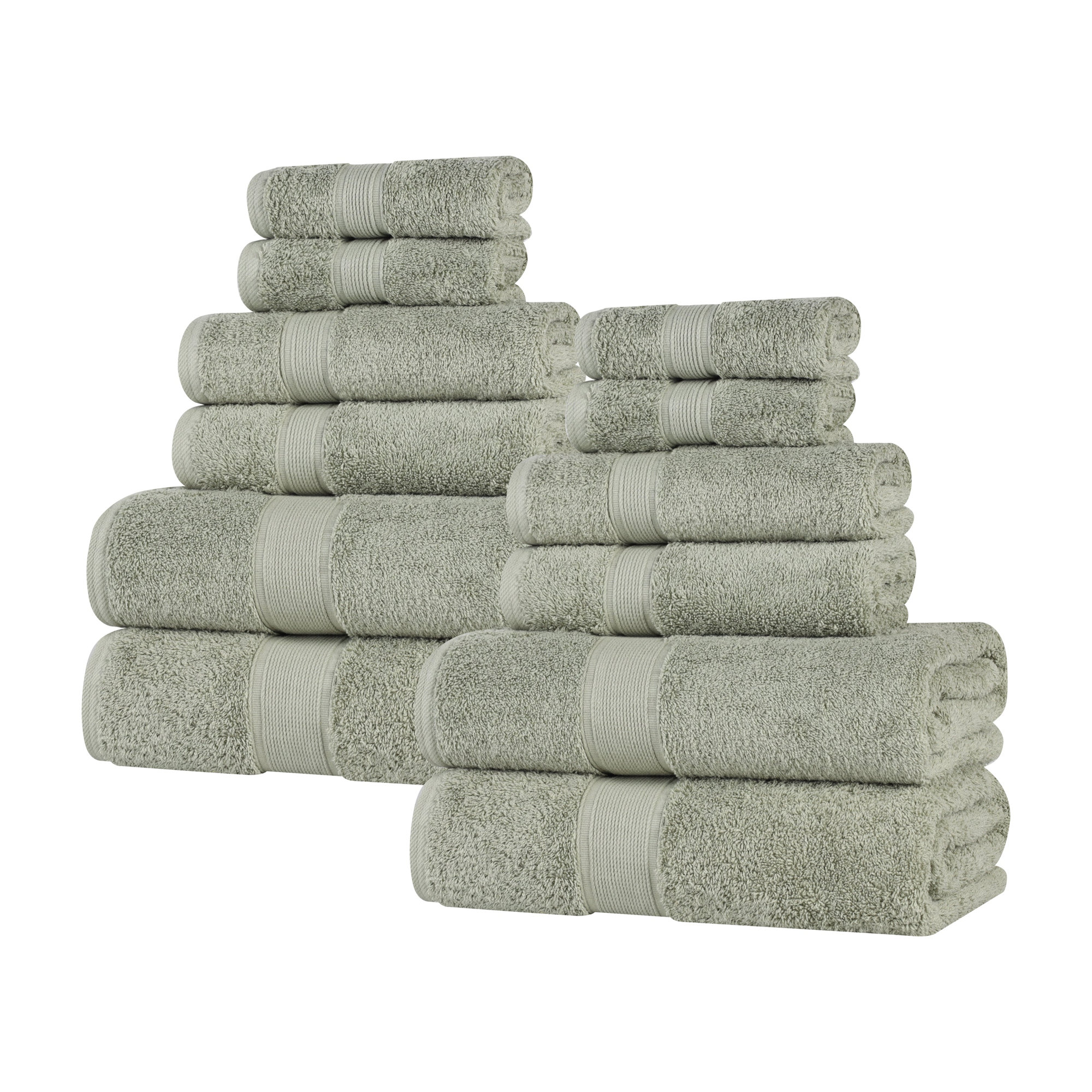 Lyndon Organic Cotton Medium Weight Towel Set, Sage, 12 Piece Set