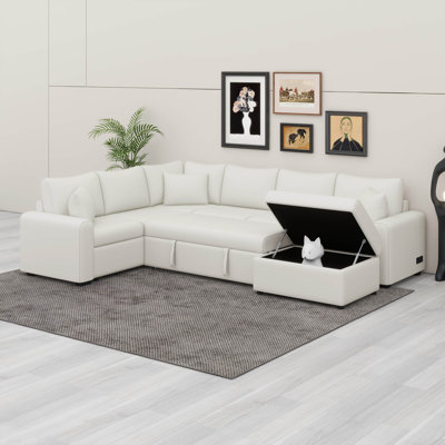 Modular Sectional Sleeper Sofa With Pull Out Couch Bed, Convertible L Shaped Corner Couch With Storage Ottoman, Charging Station
