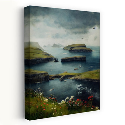 «Isles of Serenity Abstract Bird Coastal Flower», reproduction d'art murale