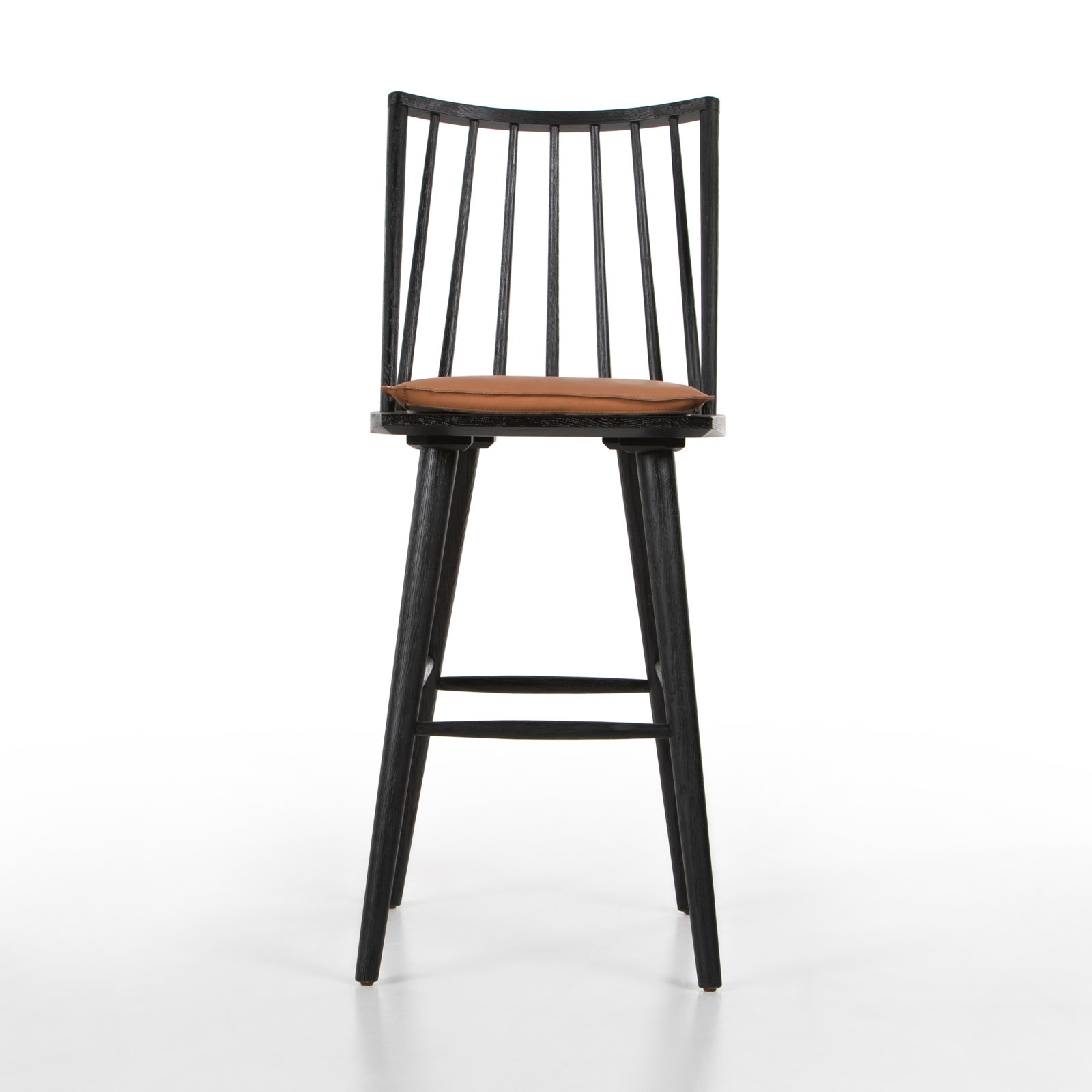 Sergio Solid Wood 29" Bar Stool, Brown/Sheepskin, Black Oak, Counter Stool (24" Seat Height)