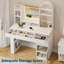 Arched Vanity Desk with Mirror and Lights, White Makeup Vanity Table with 3 Drawers and 11 Storage Shelves, Large Dressing Table with Vanity Stool