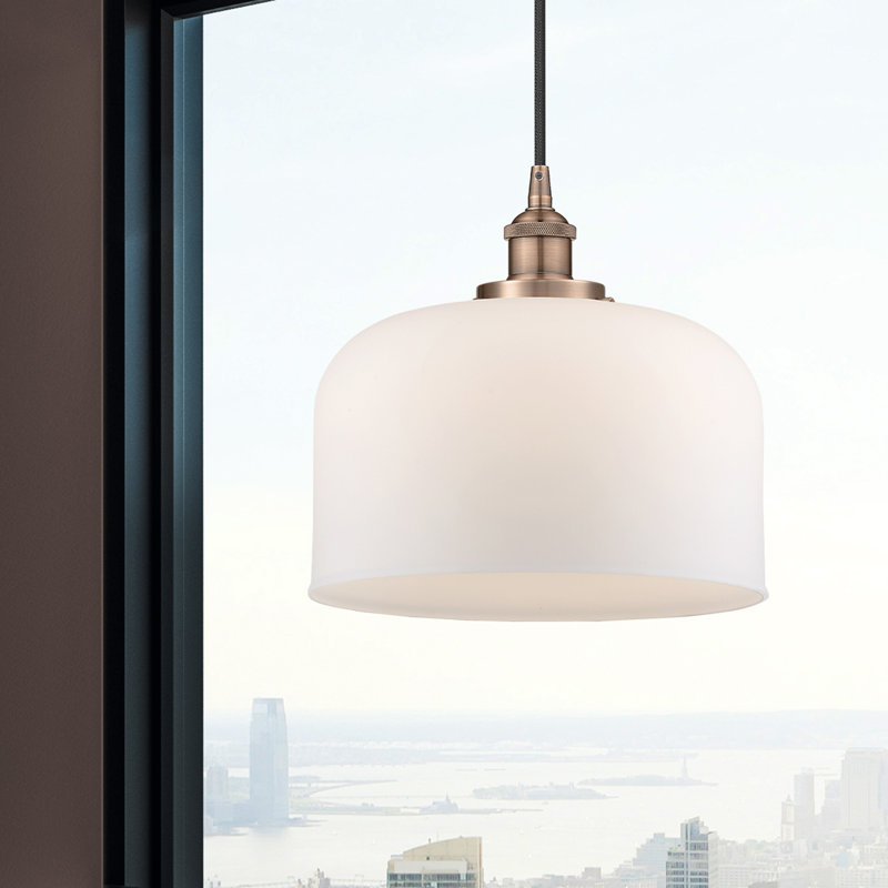 Pattie Bell 1-Light Dimmable Adjustable Height Single Pendant , Matte White, Antique Copper