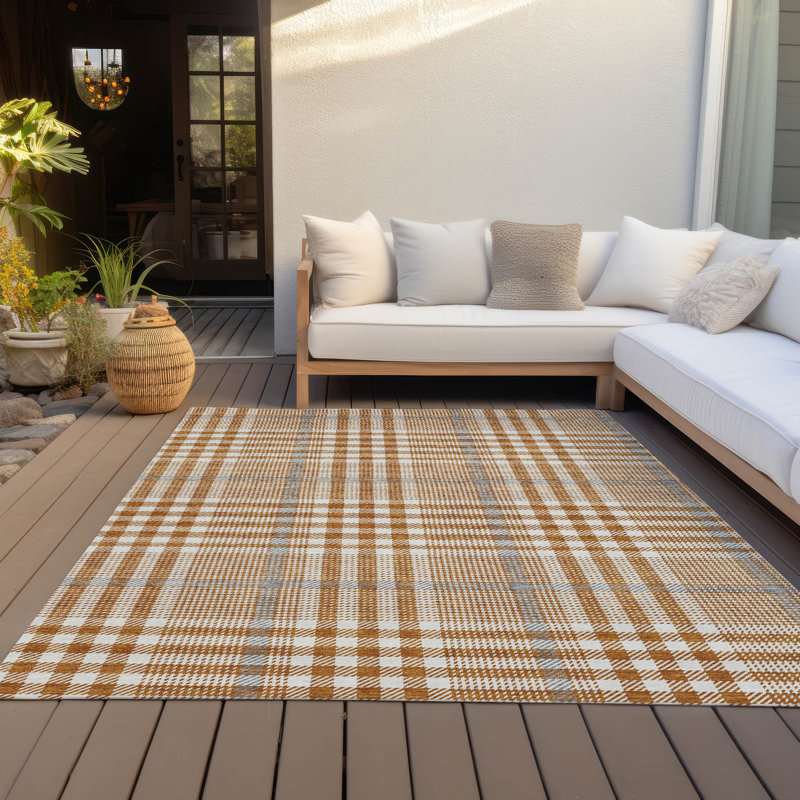 Paprika Plaid Flat Woven Synthetic Indoor/Outdoor Rug