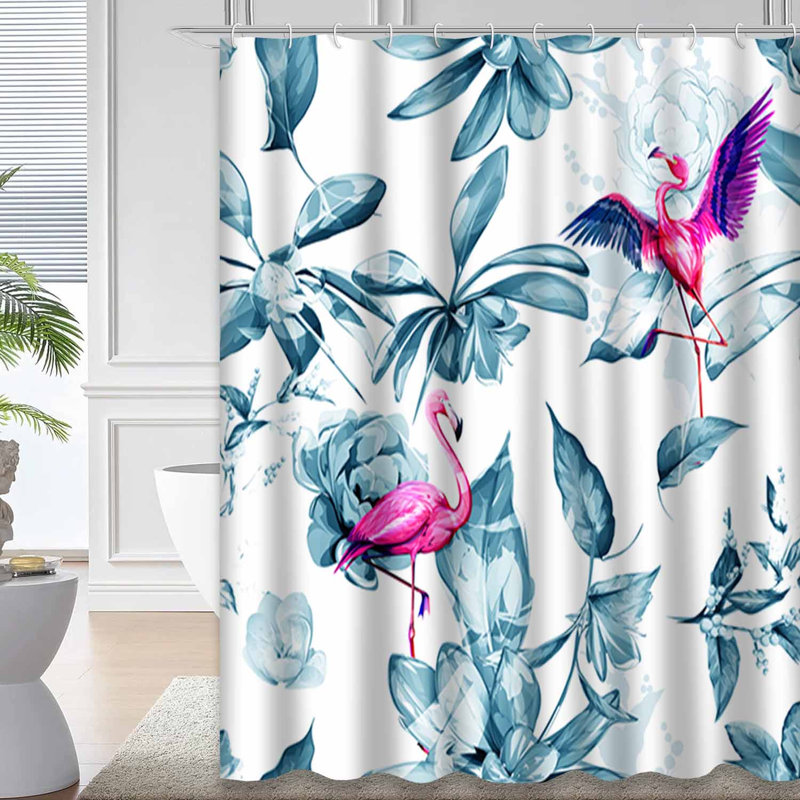 Rideau de douche imperméable à motif floral bleu clair avec 12 crochets, L 72 po x l 84 po