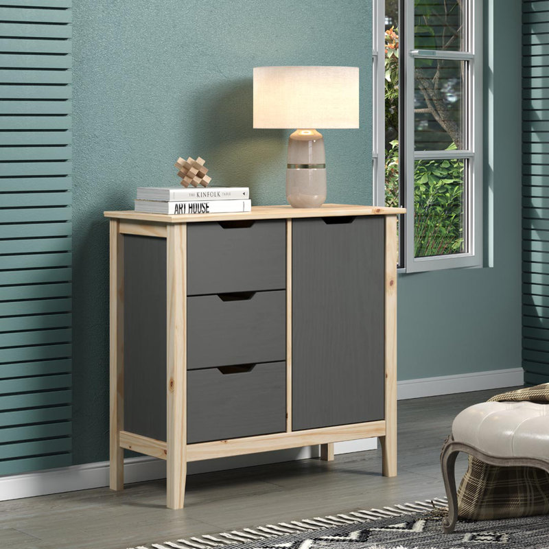 Remerton Solid Wood 78cm W 3 - Drawer Chest of Drawers, Grey/Brown/Blue