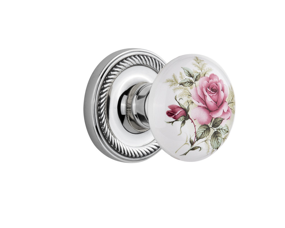 Rope Rosette with White Rose Porcelain Door Knob Nostalgic Warehouse 