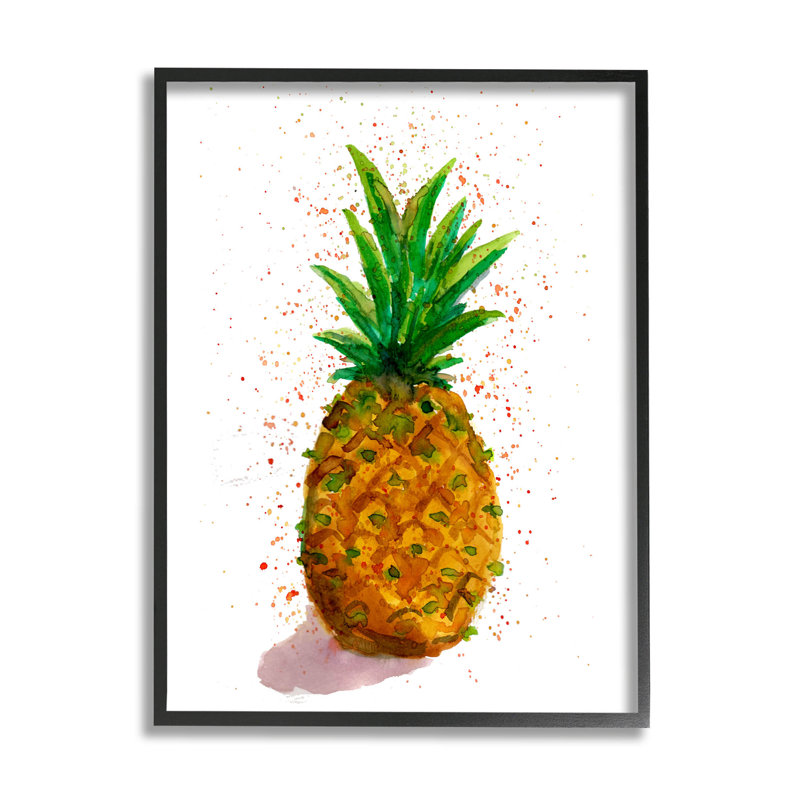 " Speckled Pineapple Tropical Fruit " by Sebastian Grafmann, Midnight Black Framed Giclee, 14" H x 11" W x 1.5" D