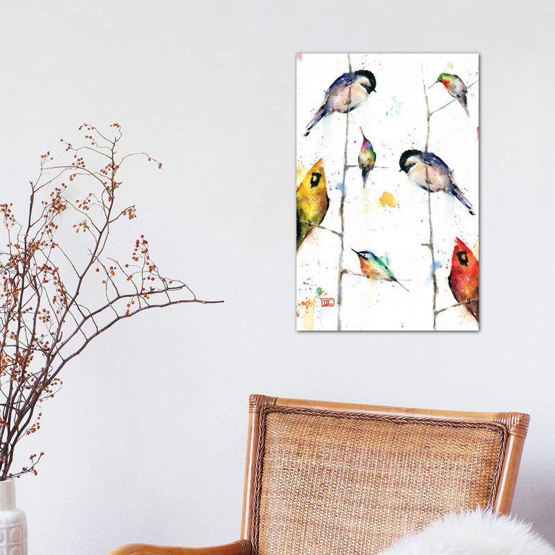 «Birds on Branches» - reproduction, Toile tendue, H 26 po x l 40 po x 1,5 po