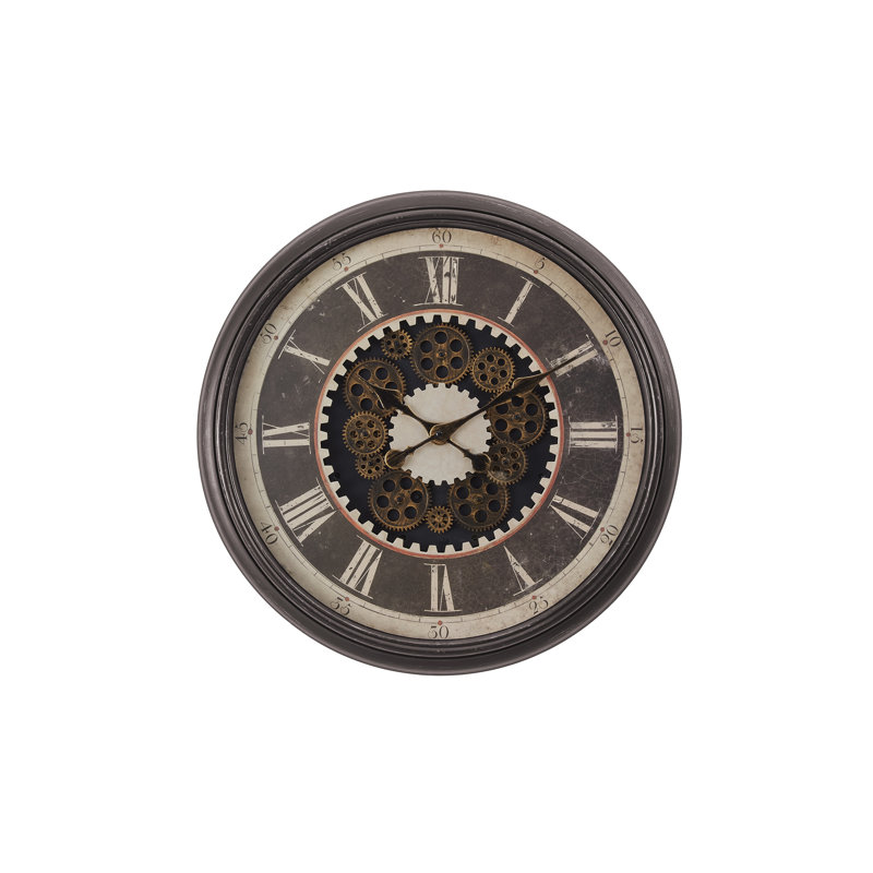 Horloge, 23 po, mécanisme d'engrenage, horloge murale, brun, transitionnel
