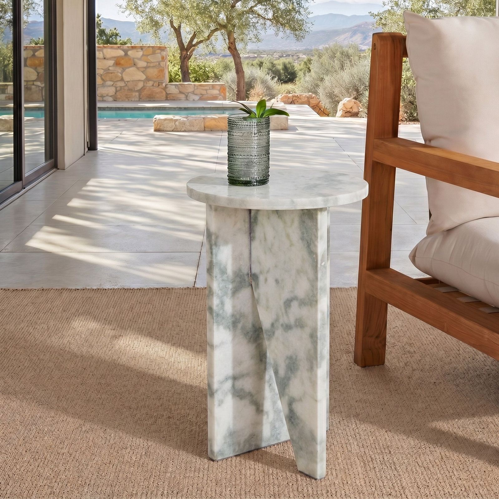 Fairfax 12" Genuine Marble End Table, White