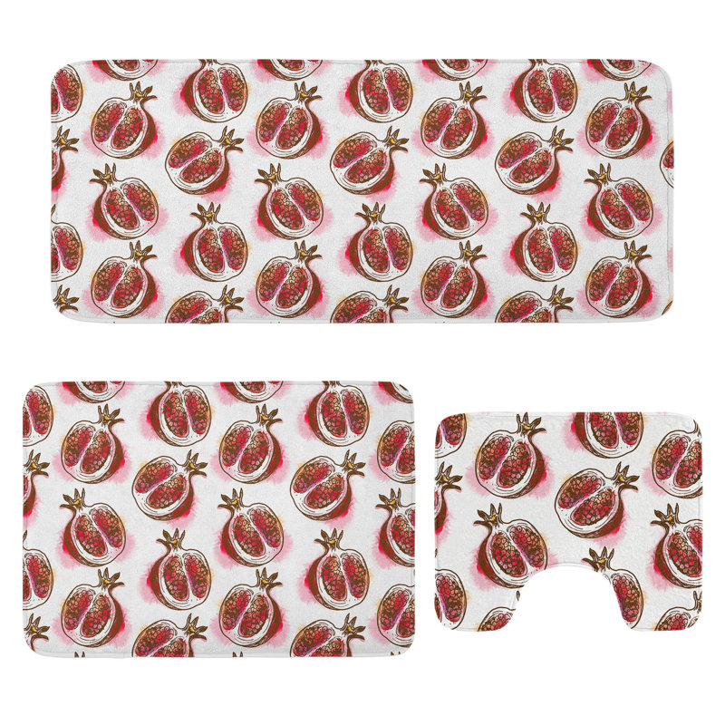  Fruits Bathroom Rug Set 3 Pieces U-Shape & Rectangle Mats Red Umber Rose