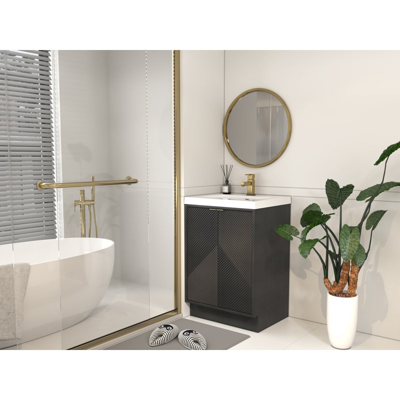 Meuble-lavabo autoportant de 23,6 po avec lavabo en acrylique renforcé Monterey, Noir, 24"