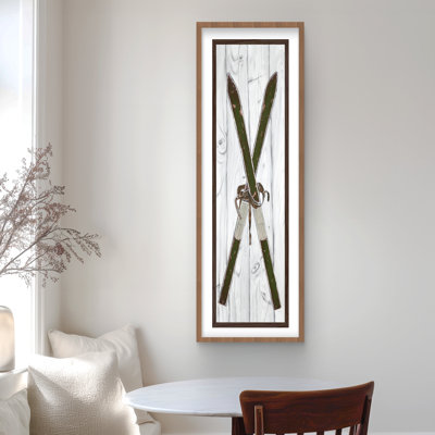 Green Green Skis - reproduction encadrée avec passe-partout pour la décoration intérieure