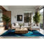 Tapis moderne et contemporain doux et moelleux en flocage de chimie en vert - reliure bleu ciel-1634933720