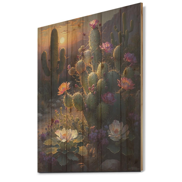Bungalow Rose Cactus In Desert I On Wood Print | Wayfair