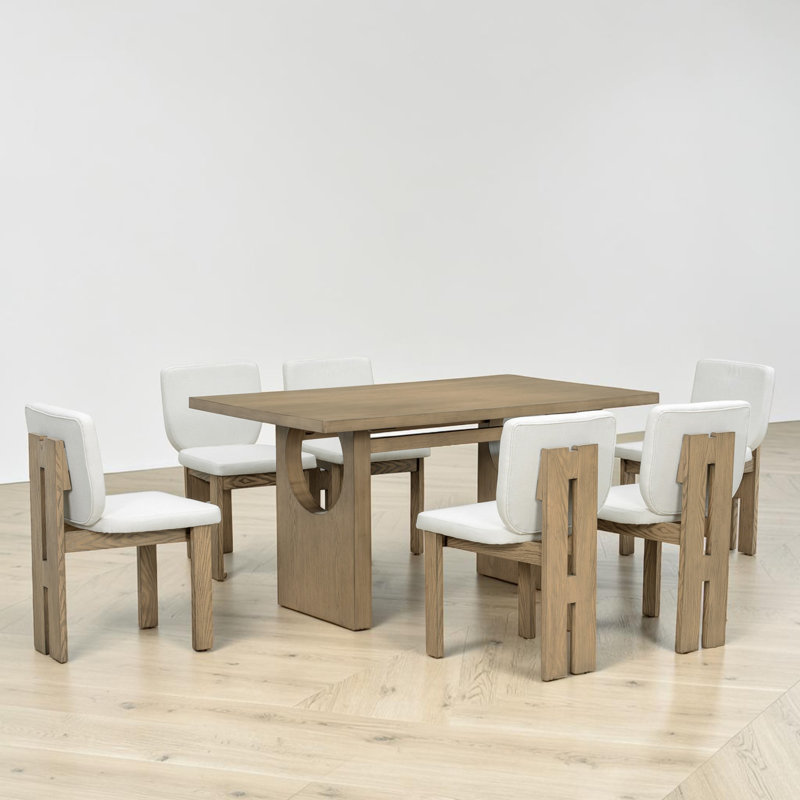 6 - Person Dining Set, Rectangular Gathering Table, Wood, Upholstered Seating, Modern Farmhouse, Dining Room