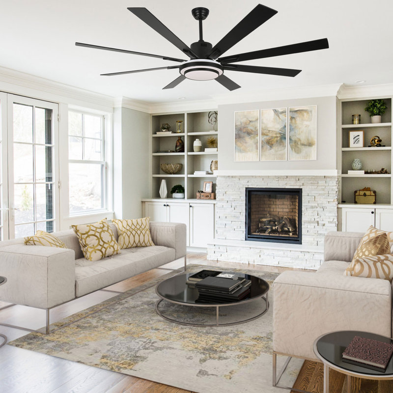72" Modern Black Ceiling Fan with LED Light Kit and Remote, 6-Speed Quiet DC Motor, Reversible Ceiling Fan for Large Living Rooms