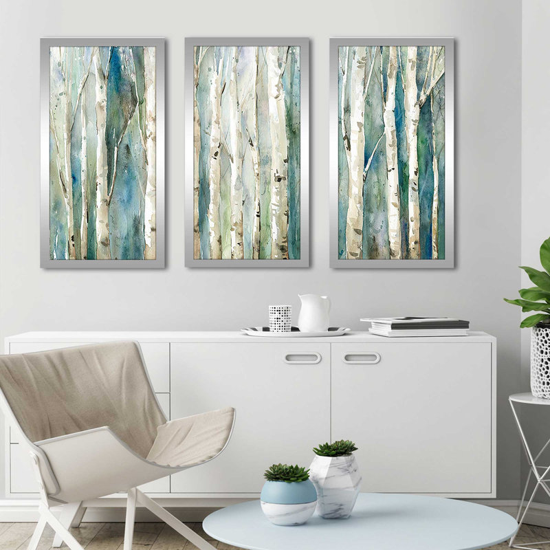 «Birch River Walk», reproduction sur acrylique 3 pièces, H 25,5 po x l 40,5 po x P 1 po