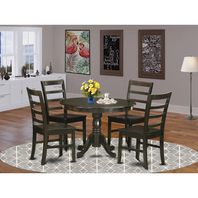 Ensemble de table à manger 5 pièces pour 4 personnes comprenant une table de salle à manger ronde avec piédestal et 4 chaises, Cappuccino