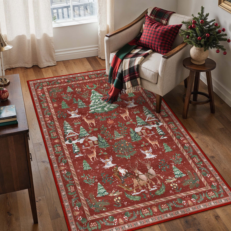 Celie Washable Christmas Area Rug For Living Room With Non-Slip, Rectangle 3' x 5'