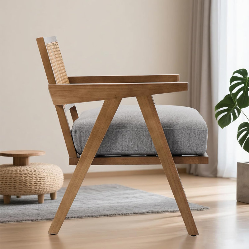Upholstered Accent Chair, Grey Linen/Brown