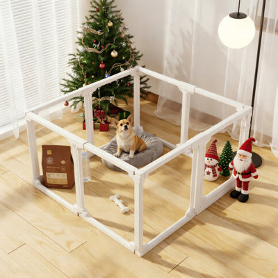 Parc pour chien à 8 panneaux en acrylique transparent - facile à assembler, parc pour animaux 27,8 po pour chiots, chats et petits animaux de compagnie, clôture pour chien et cage de mise bas
