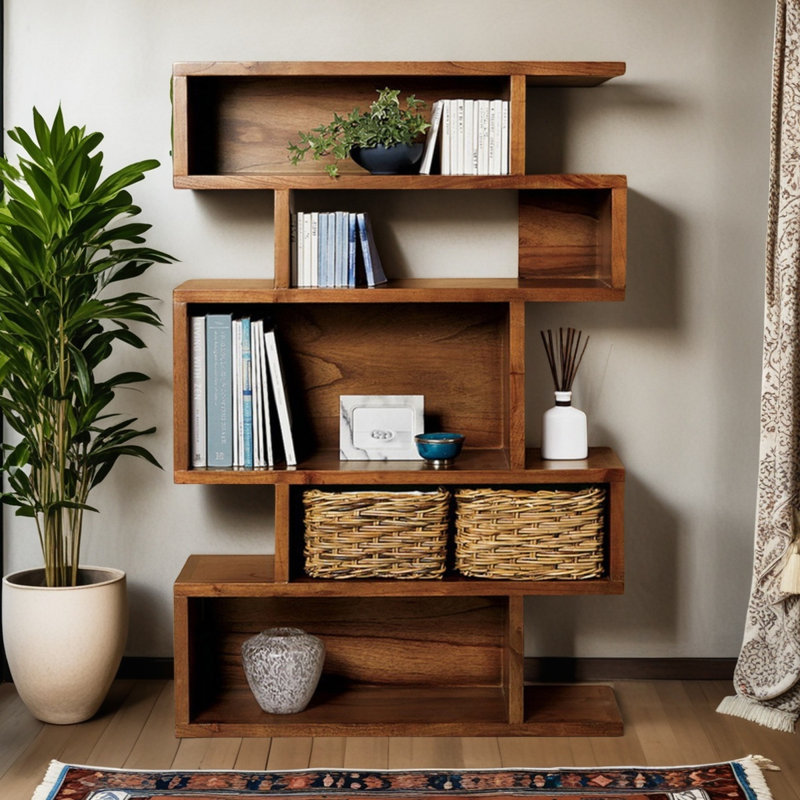 Bibliothèque moderne en bois de frêne, (5 tablettes) H 66,9 po x l 35,4 po x P 11,8 po