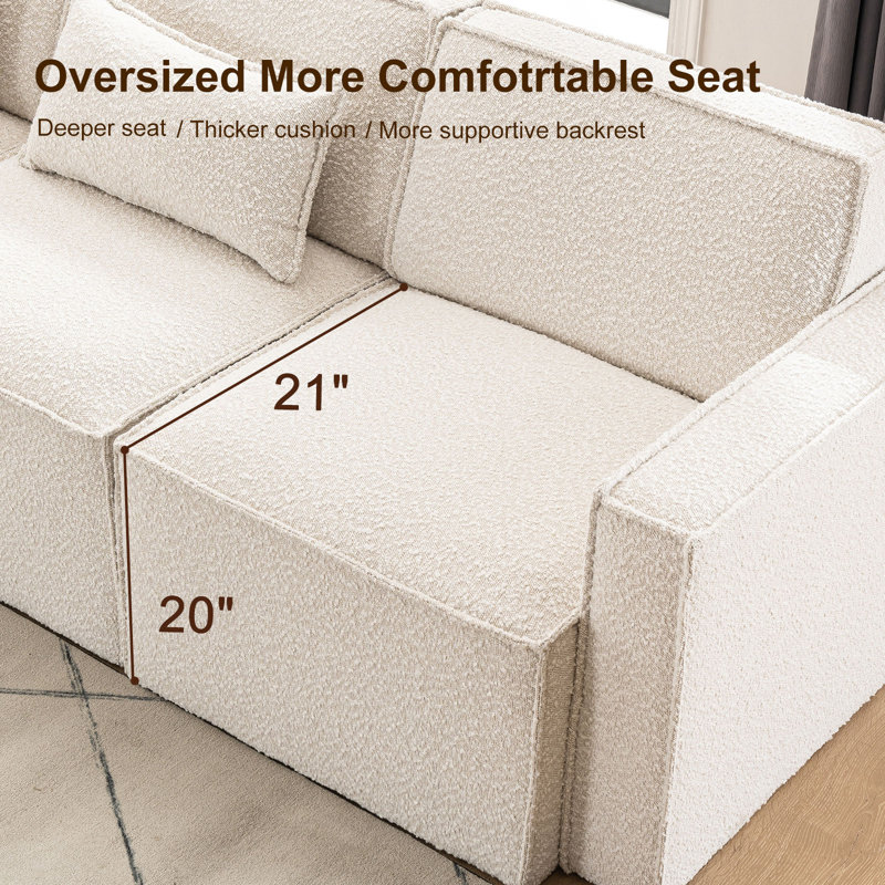 Taufner Upholstered 93'' Sofa, White Boucle