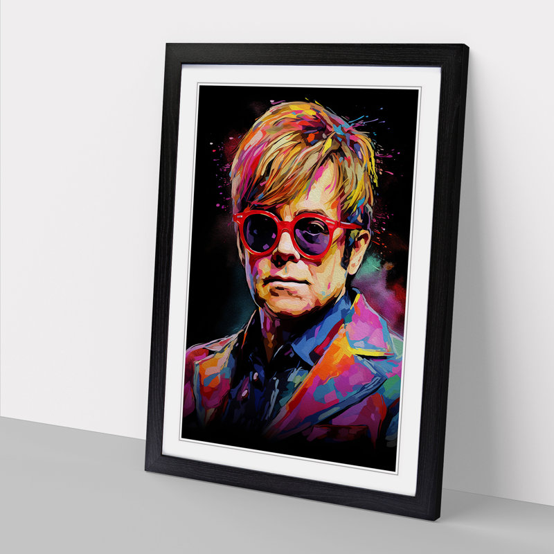 XYZ-FRM-V1223-642 Elton John Abstract - Single Picture Frame Print on Wood, 46cm H x 34cm W x 2cm D, Black