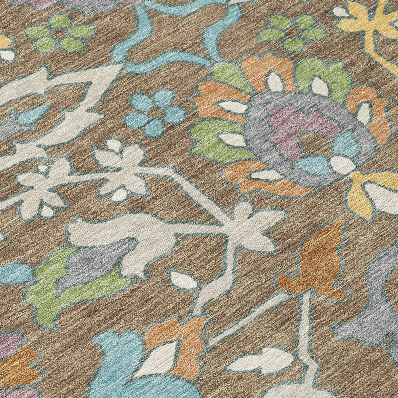 Machine Washable Indoor/Outdoor Chantille ACN2587 Floral Rug, Mocha, 3' x 5'