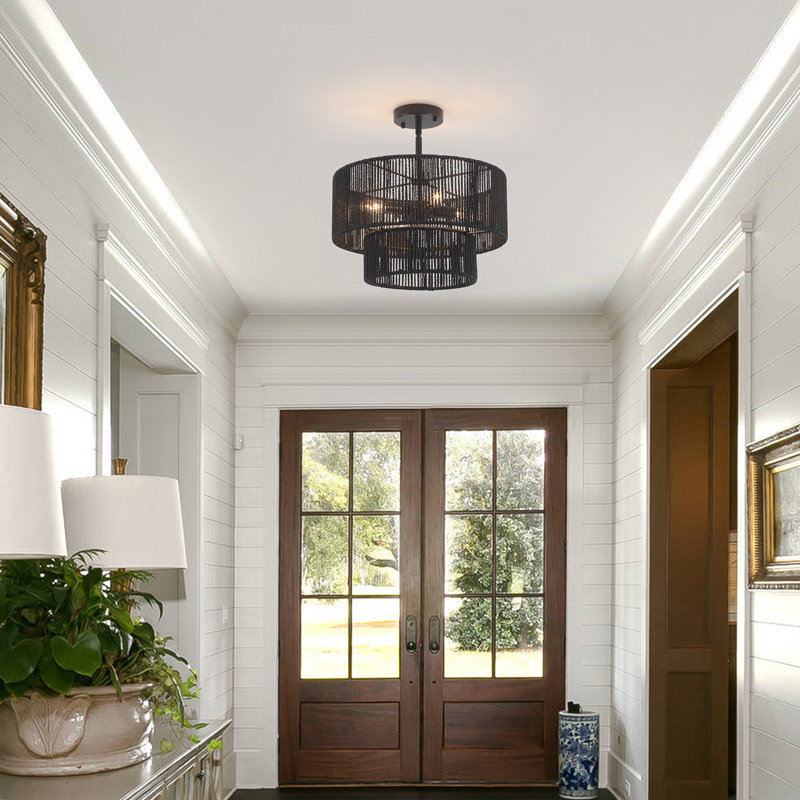 Kingstown 2-tier Rattan Semi-flush Mount Ceiling Light, Black