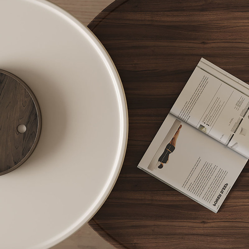 Table de bout ronde en grain de bois fumé