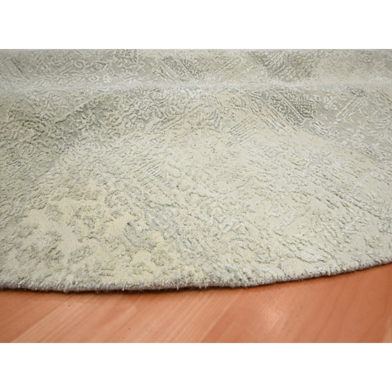 Tapis blanc noué à la main 10 pi x 10 pi en forme de bijoux en laine et soie 498F8AEF7A0540B4AFC9A06DC6342F74