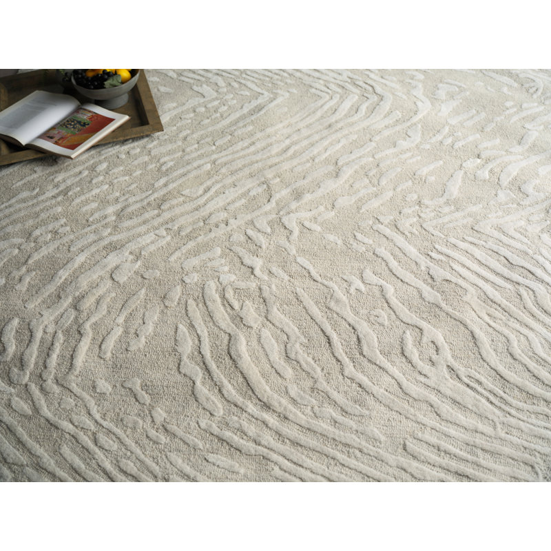 Entro Handmade New Zealand Wool Silver/Ivory Area Rug, Rectangle 9' x 12'