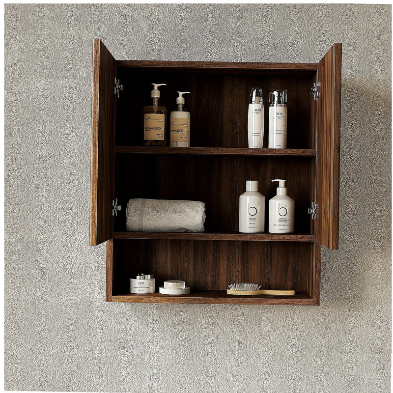 TOBI 26" Wall-Mounted Striped Bathroom Cabinet, with Doors, Shelf and Open Storage Compartment Over The Toilet Storage Cabinet for Bathroom, Kitchen, Laundry Room, Drak Walnut 