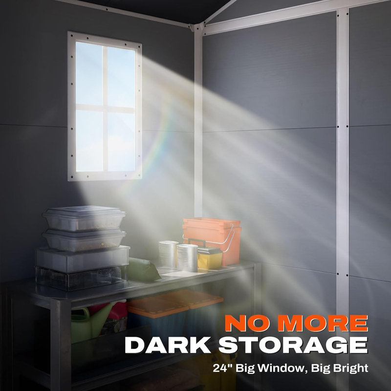 6x4 FT Resin Storage Shed with Heavy-Duty Floor, Tool Shed with Window & Vent, Lockable Door, Suitable for Patio Bike Lawn Mower Pool Supplies