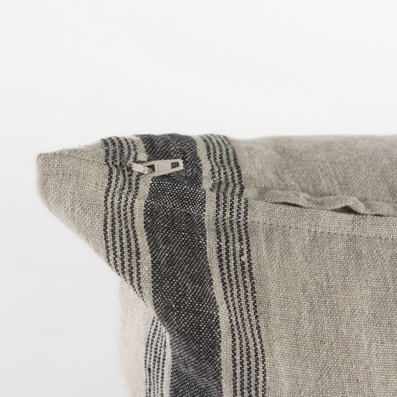 Beige and Black Striped Linen Throw Pillow Cover