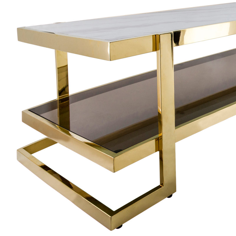 Modern Metal and Glass Coffee Table Marble Look, Gold