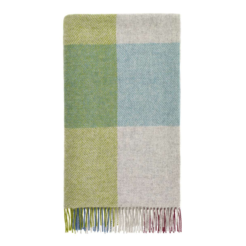 Shetland Wool Throw/Blankets Hand Woven Blanket, Blue/Green/Ivory/red Geometric