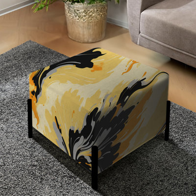 Jaune et noir rétro Ikat Nostalgia - repose-pieds carré Ikat