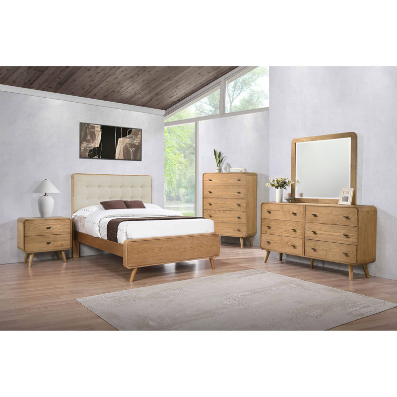 Ensemble de chambre à coucher double 5 pièces Winston Brown, 5 pièces: lit, table de chevet, commode, miroir d, Lit double